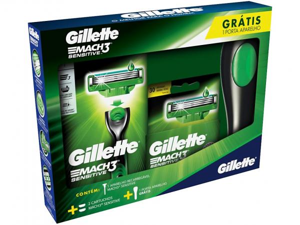 Tudo sobre 'Kit Aparelho de Barbear Gillette Mach3 Sensitive - 3 Peças'