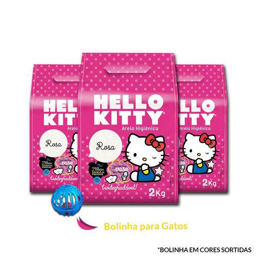 Tudo sobre 'Kit 3 Areias de Gato Hello Kitty Bio Fina 2kg + Bolinha'