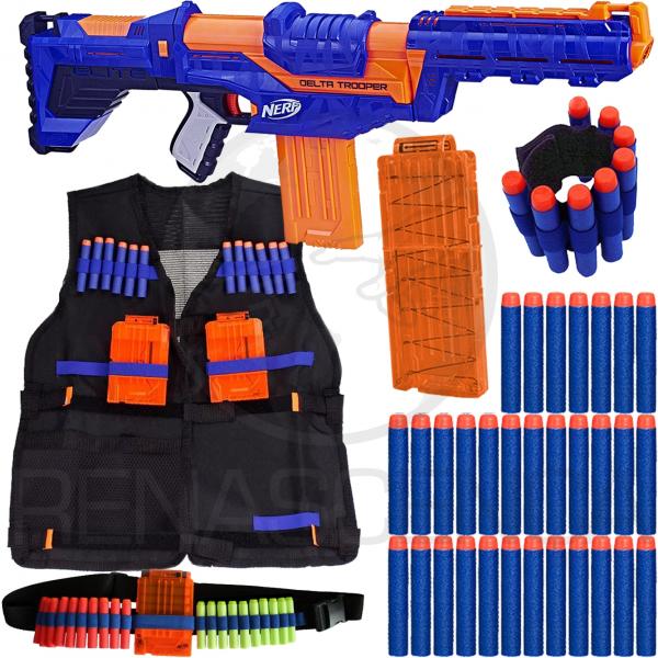 Kit Arma Nerf Delta Trooper + Colete + Acessórios + 60 Dardos Brinquedo