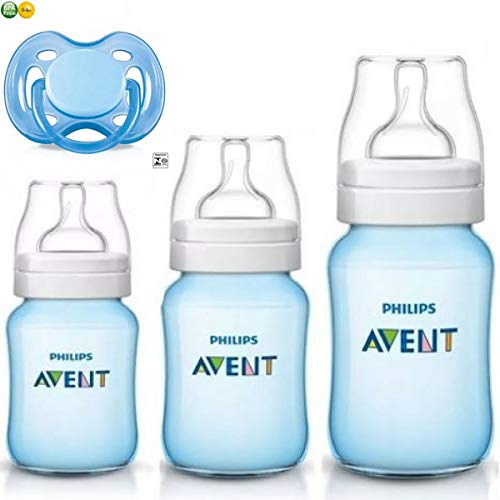 Kit Avent Classic+ 3 Mamadeiras Azul e Chupeta Philips Avent