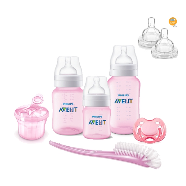 Kit Avent Classic+ 3 Mamadeiras Rosa Dosador, Chupeta Escova e Bico - Philips Avent