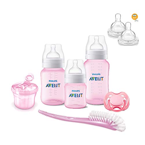 Kit Avent Classic+ 3 Mamadeiras Rosa Dosador, Chupeta, Escova e Bico Philips Avent