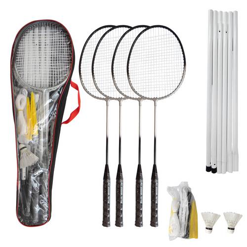 Kit Badminton - 4 Raquetes - 2 Petecas Rede