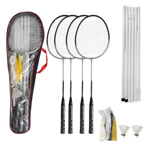 Kit Badminton 4 Raquetes - 2 Petecas + Rede