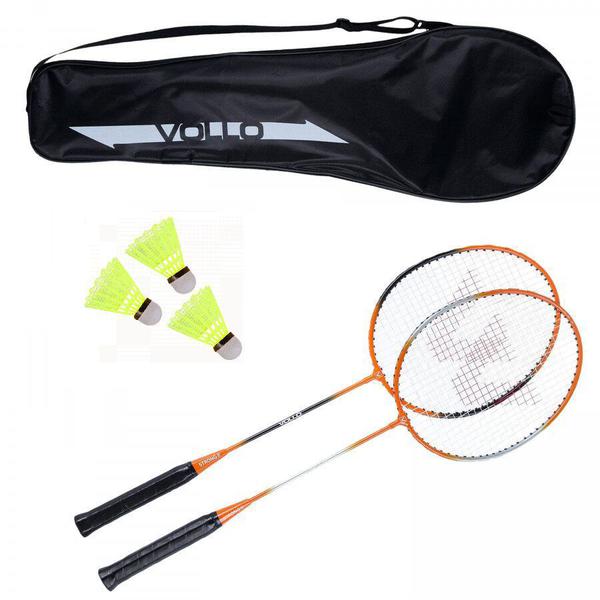 Kit Badminton Vollo com 2 Raquetes 3 Petecas
