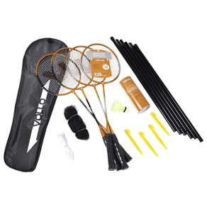 Kit Badminton Vollo Sports com 4 Raquetes 3 Petecas de Nylon e Rede com Suporte