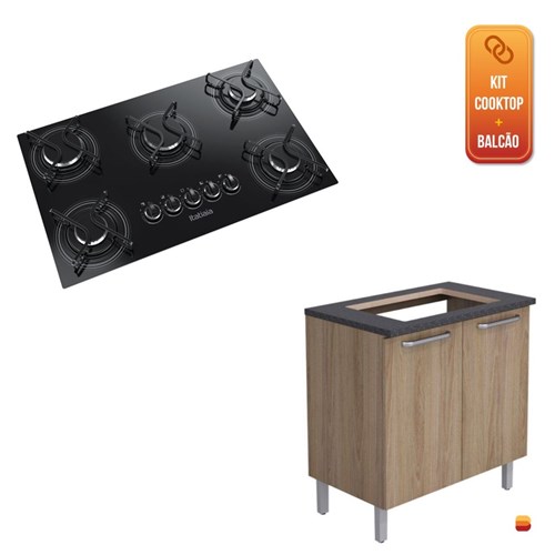 Kit Balcão Itatiaia Cacau Carvalho Hannover e Cooktop Itatiaia 5 Bocas