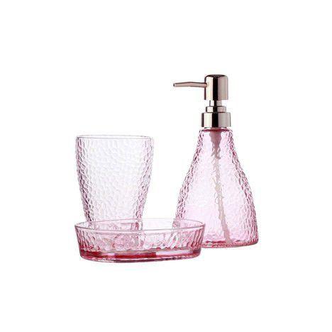 Kit Banheiro 3 Peças de Vidro Elegant Rosa Lyor
