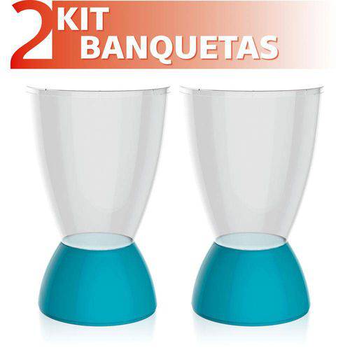 Kit 2 Banquetas Argo Assento Cristal Base Color Azul