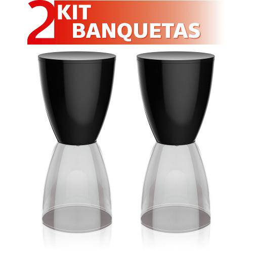 Kit 2 Banquetas Bery Assento Color Base Cristal Preto