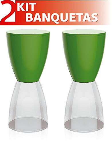 Kit 2 Banquetas Bery Assento Color Base Cristal Verde