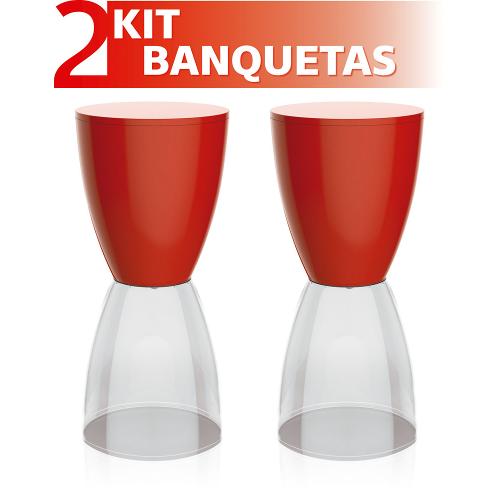 Kit 2 Banquetas Bery Assento Color Base Cristal Vermelho