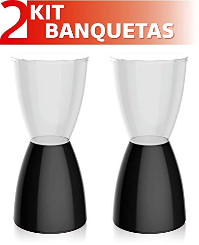 Kit 2 Banquetas Bery Assento Cristal Base Color Preto
