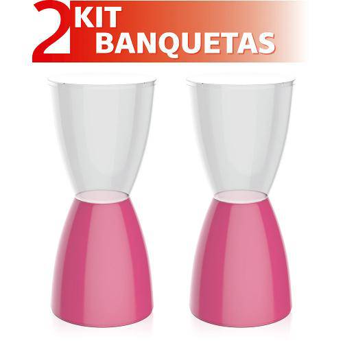 Kit 2 Banquetas Bery Assento Cristal Base Color Rosa