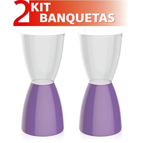 Kit 2 Banquetas Bery Assento Cristal Base Color Roxo