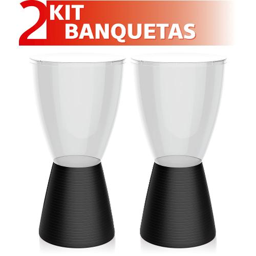 Kit 2 Banquetas Carbo Assento Cristal Base Color Preto