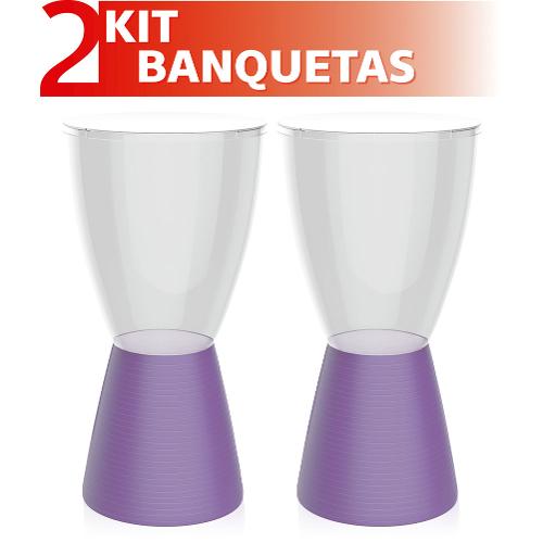 Kit 2 Banquetas Carbo Assento Cristal Base Color Roxo