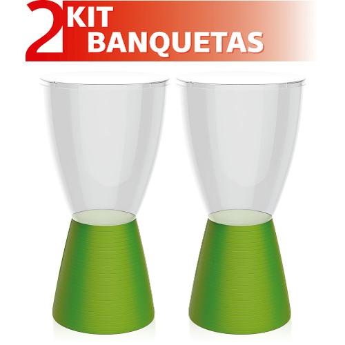 Kit 2 Banquetas Carbo Assento Cristal Base Color Verde