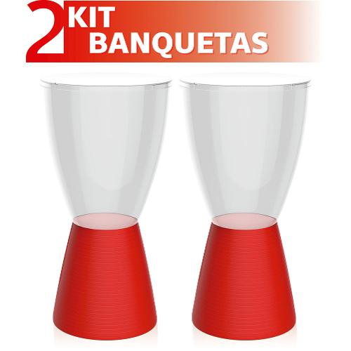 Kit 2 Banquetas Carbo Assento Cristal Base Color Vermelho