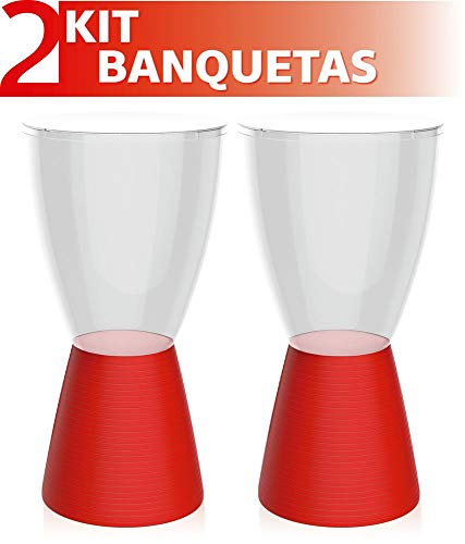 Kit 2 Banquetas Carbo Assento Cristal Base Color Vermelho