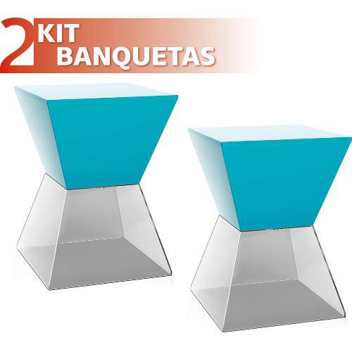 Kit 2 Banquetas Nitro Assento Color Base Cristal Azul