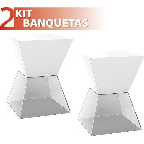 Kit 2 Banquetas Nitro Assento Color Base Cristal Branco