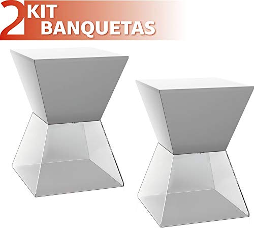 Kit 2 Banquetas Nitro Assento Color Base Cristal Cinza