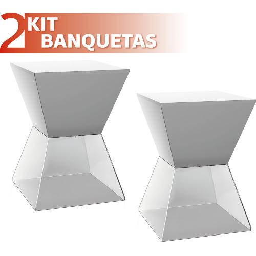 Kit 2 Banquetas Nitro Assento Color Base Cristal Cinza