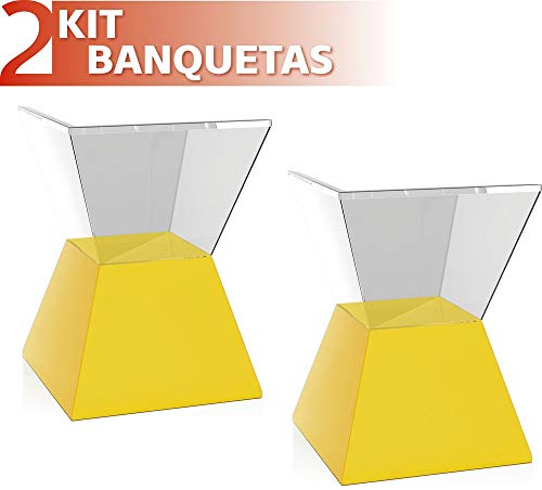 Kit 2 Banquetas Nitro Assento Cristal Base Color Amarelo