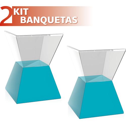 Kit 2 Banquetas Nitro Assento Cristal Base Color Azul