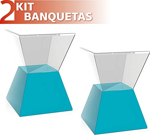 Kit 2 Banquetas Nitro Assento Cristal Base Color Azul