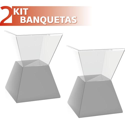 Kit 2 Banquetas Nitro Assento Cristal Base Color Cinza