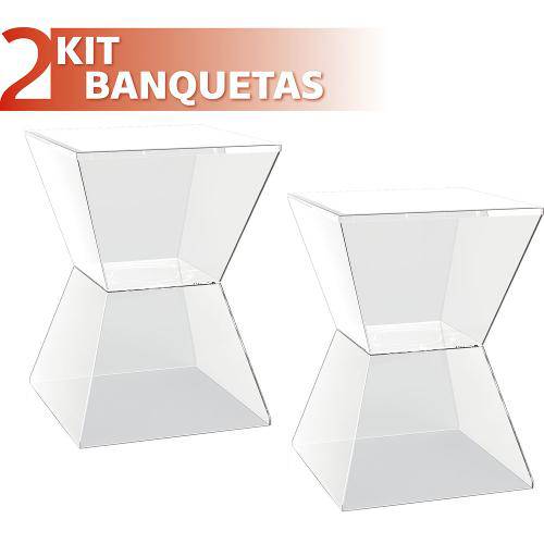Kit 2 Banquetas Nitro Assento Cristal Base Color Cristal