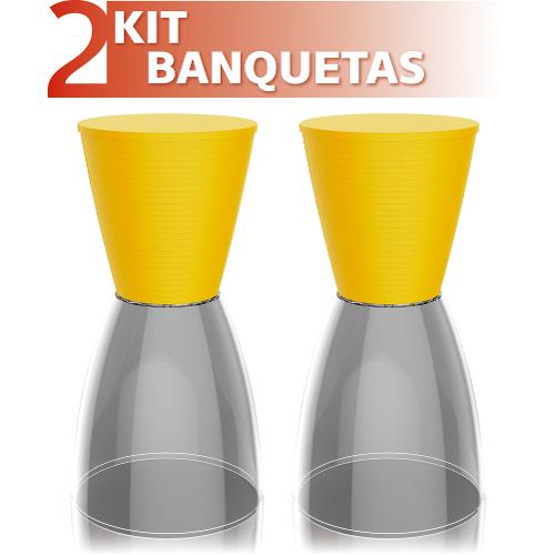Kit 2 Banquetas Nobe Assento Color Base Cristal Amarelo