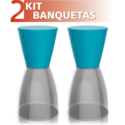 Kit 2 Banquetas Nobe Assento Color Base Cristal Azul