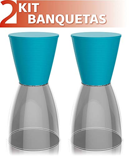 Kit 2 Banquetas Nobe Assento Color Base Cristal Azul