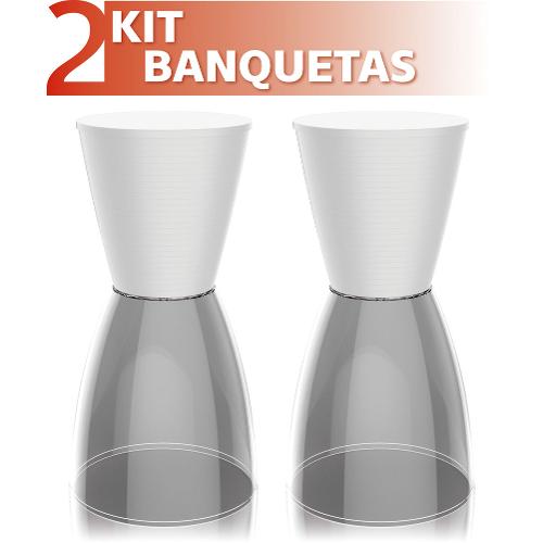 Kit 2 Banquetas Nobe Assento Color Base Cristal Branco