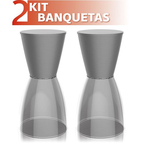 Kit 2 Banquetas Nobe Assento Color Base Cristal Cinza