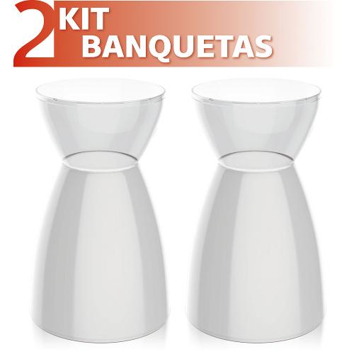 Kit 2 Banquetas Rad Assento Color Base Cristal Branco