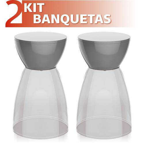 Kit 2 Banquetas Rad Assento Cristal Base Color Cinza