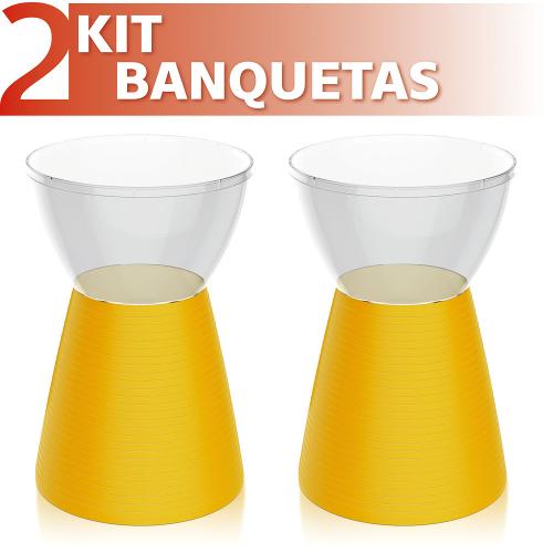 Kit 2 Banquetas Sili Assento Cristal Base Color Amarelo