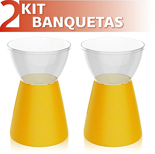 Kit 2 Banquetas Sili Assento Cristal Base Color Amarelo