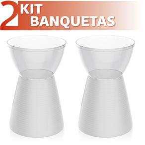Kit 2 Banquetas Sili Assento Cristal Base Color - Branco