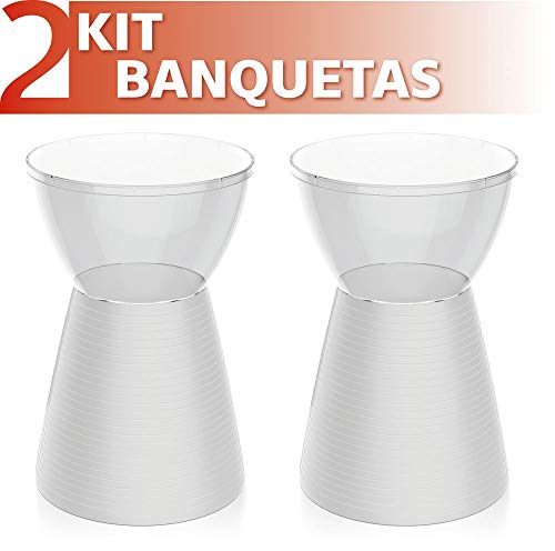 Kit 2 Banquetas Sili Assento Cristal Base Color Branco