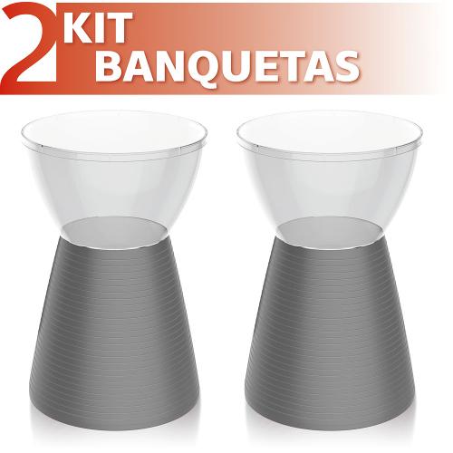 Kit 2 Banquetas Sili Assento Cristal Base Color Cinza