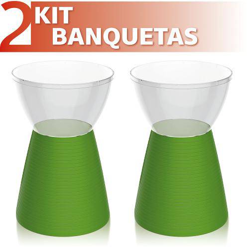 Kit 2 Banquetas Sili Assento Cristal Base Color Verde