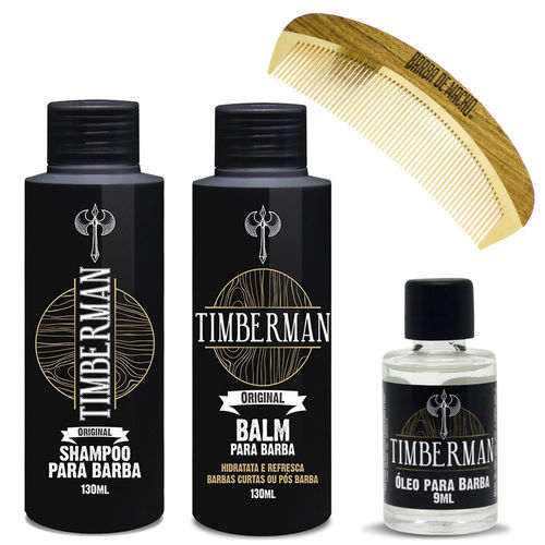 Timberman Kit Barba Shampoo + Balm + Óleo + Pente