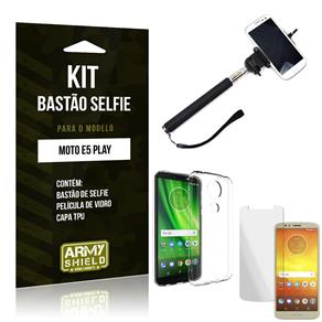 Kit Bastão Selfie Moto E5 Play Bastão + Película + Capa - Armyshield