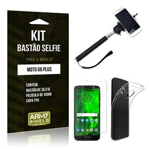 Kit Bastão Selfie Moto G6 Plus Bastão + Película + Capa - Armyshield