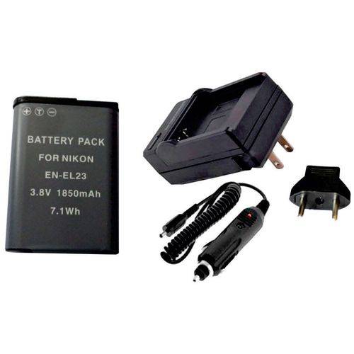 Kit Bateria EN-EL23 + Carregador para Câmera Digital e Filmadora Nikon CoolPix P600, P900, B700, S81